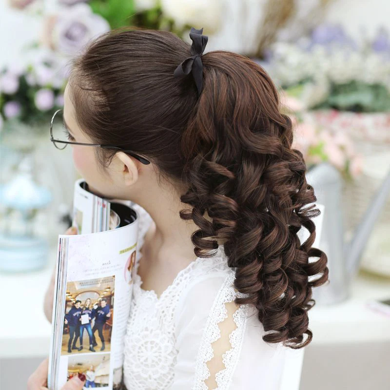 SHANGKE-coletas sintéticas rizadas cortas, extensiones de cabello falso, Clip natural, cola de caballo sintética resistente al calor
