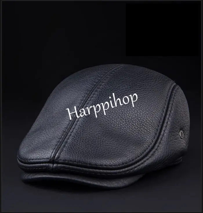 2019 New Design Men\'s 100% Genuine Leather Cap brand Newsboy /Beret /Cabbie Hat/ Golf Hat winter warm hats with ears