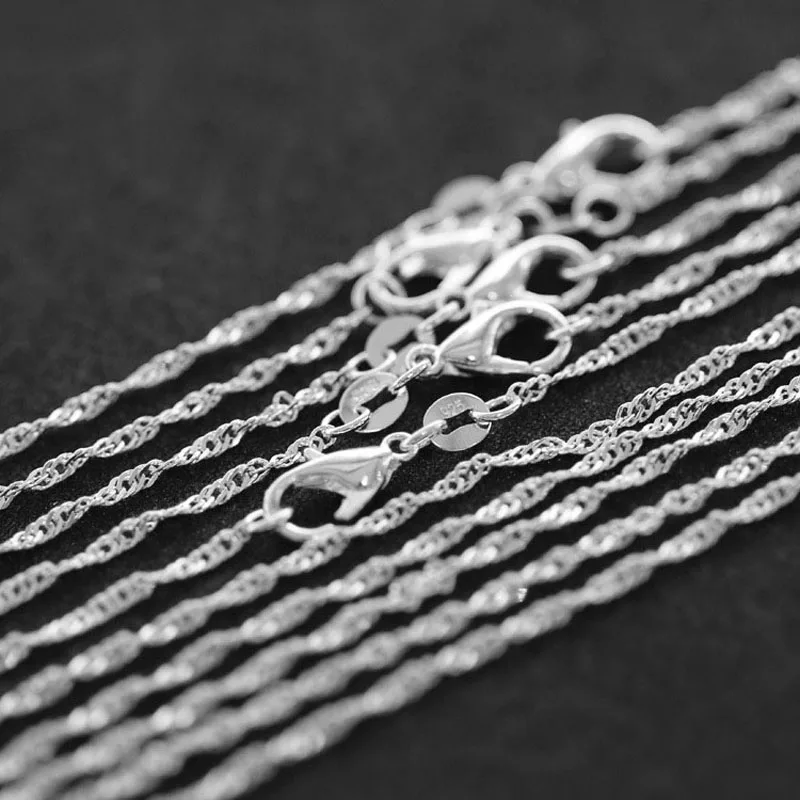 

10pcs/lot Silver Water Wave Necklace Chains, 2mm Fashion 925 Jewelry Silver Plated Water Wave Chain Necklaces For Women 16"-30"