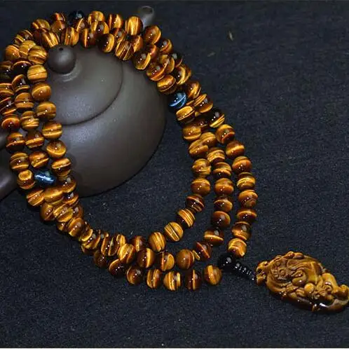 7A Tiger Eye Mala Tibetan Mala Yellow Jambhala  Prayer Rosary Beads Buddhist Yellow Dzambhala 108 Prayer Beads Pray for Wealth