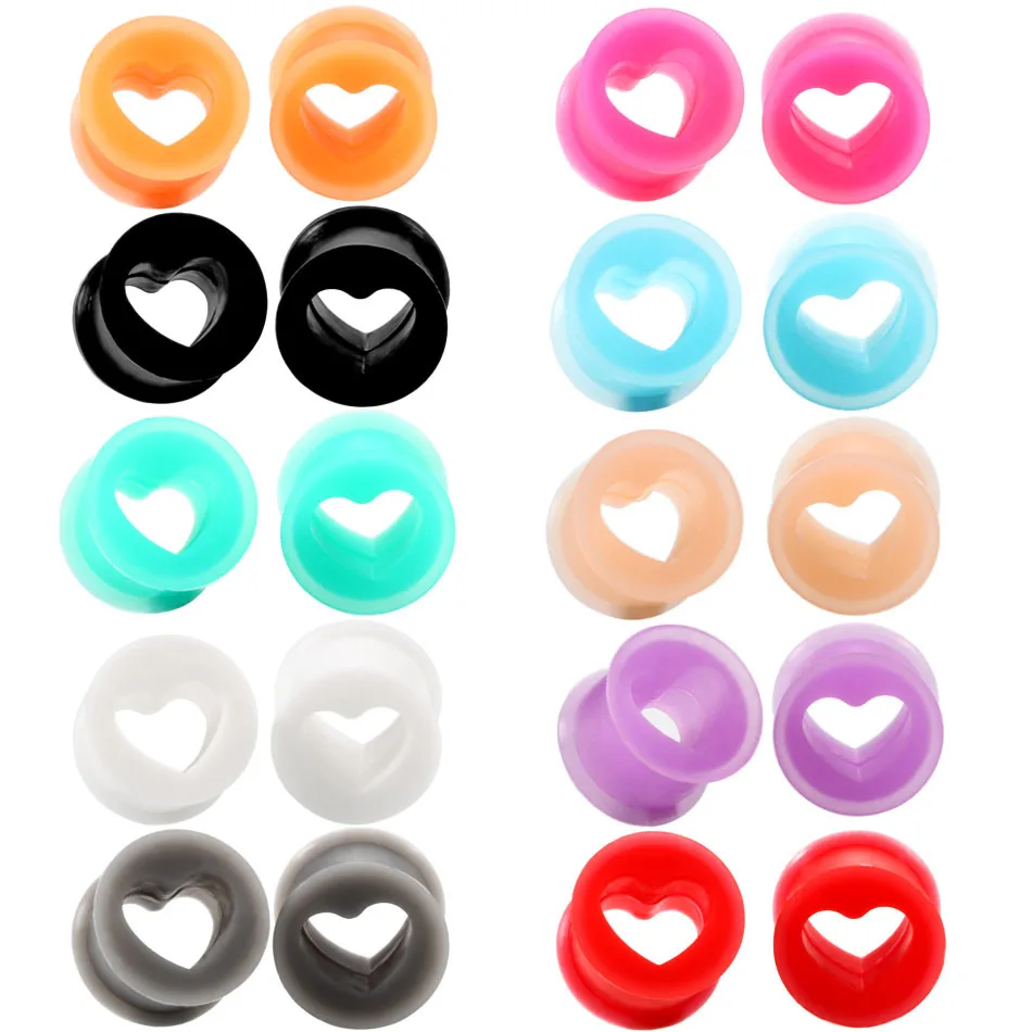 Ear Stretcher Expander Unisex Body Piercing Jewelry 1Pair Silicone Ear Plugs and Tunnels Hollow Heart Shape Ear Gauges