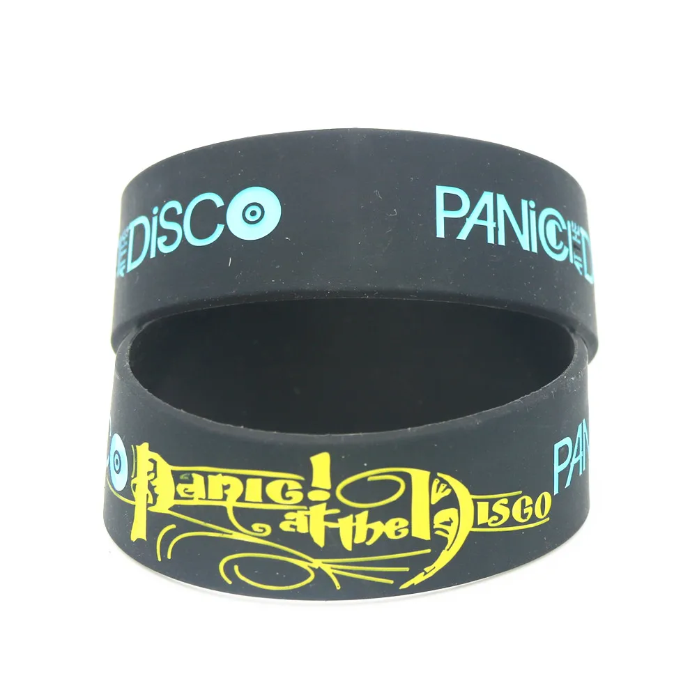 1PC Panic at the Disco Bands 1inch Wide Size Silicone Wristbands Black Rubber Music Fans Rubber Bracelets &Bangles Gifts SH195