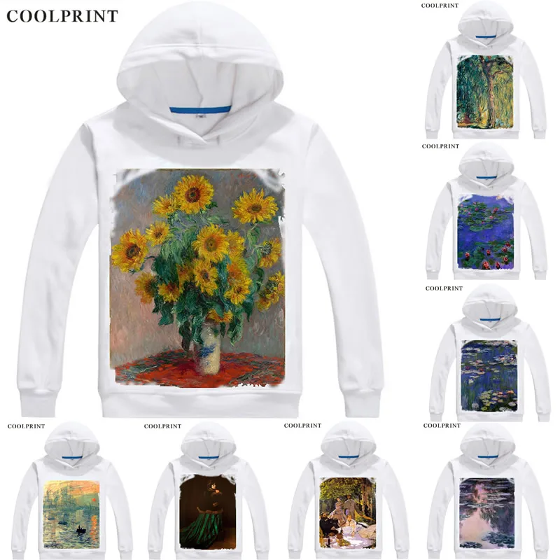 Claude Monet Hoodies Hooded Anime Hoodie Oil Painting Impression Sunrise Bouquet of Sunflowers Water-Lilies Cosplay Sweatshirts