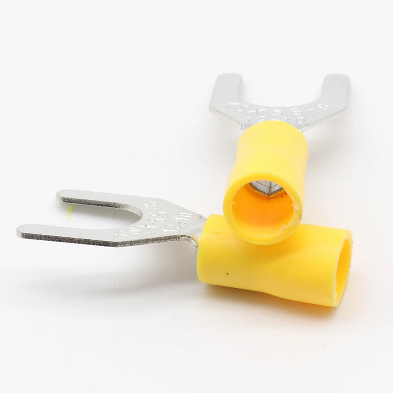 SV5.5-8 Yellow Terminal Cable Wire Connector 50PCS Insulated Fork Spade Crimp Connector Terminals Electrical Wiring SV5-8 SV