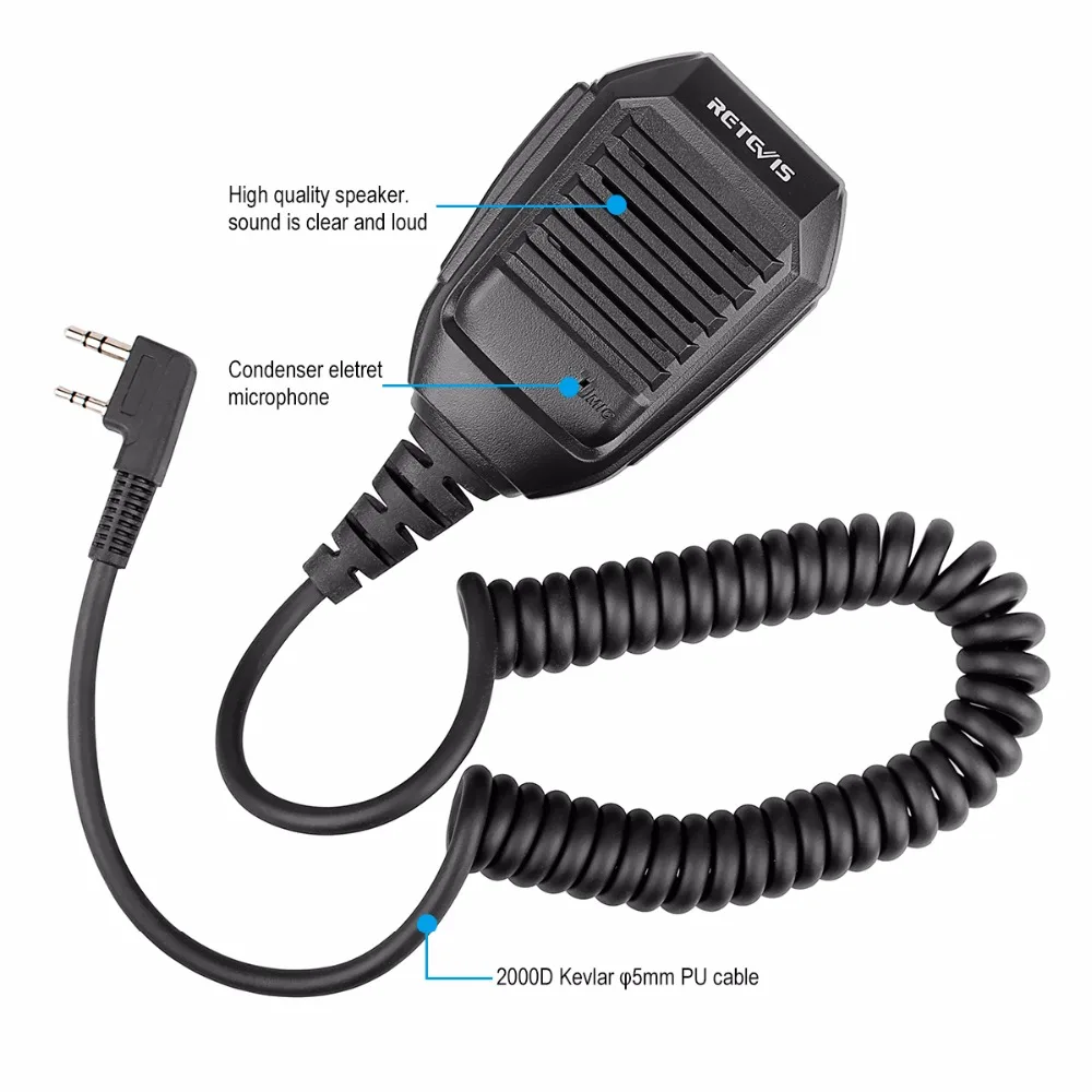 Retevis RS-113 Handy Speaker Microphone 2000D Kevlar Cable PTT For Kenwood Baofeng UV5R UV82 H777 RT22 RT3 RT5R Walkie Talkie