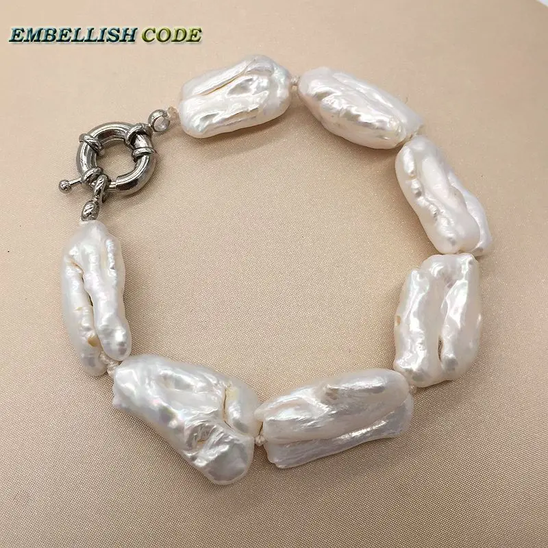 

2018 new kind baroque summer style pearls bracelet Bangles white color flat block shape Cultured pearl special gift for girl