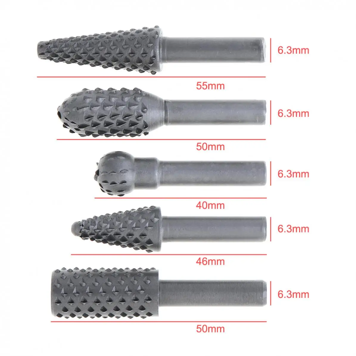 5pcs/lot Electric Tungsten Steel Woodworking Rotating Rasp Alloy Grinding Head for Polished / Chamfered / Reaming