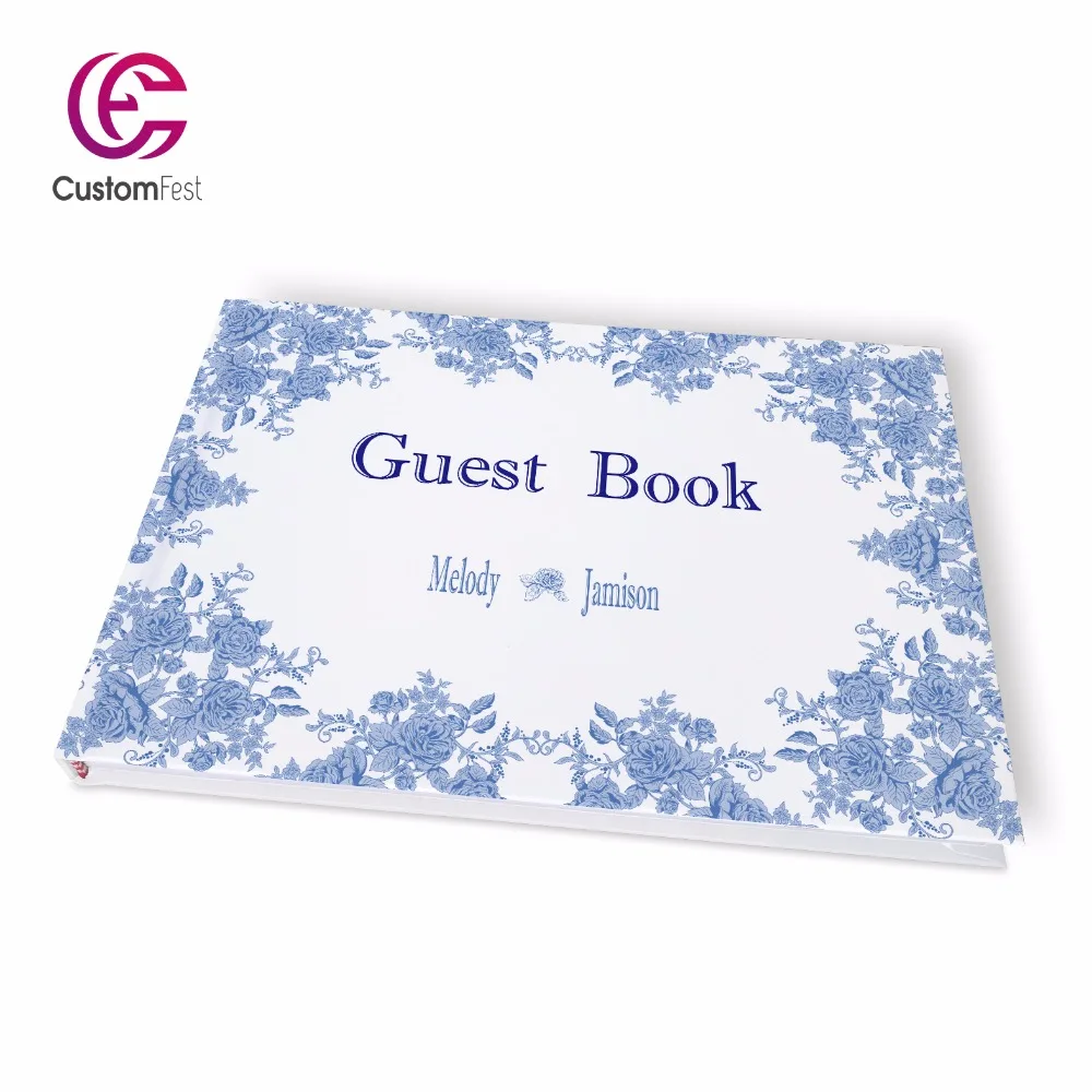 

Free shipping Wedding blue patten personalized Guestbook GB009V