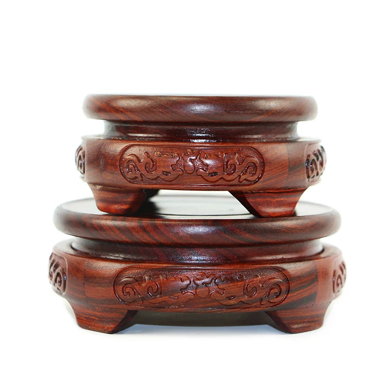 6.5-11.5cm Diameter Red Sandalwood Double Dragon Vase Carved Dragon Stone Buddha Incense Flowerpot Wood Carving Teapot Base