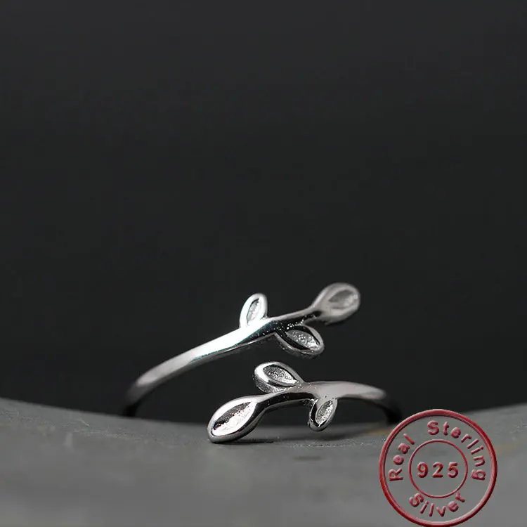 Amxiu Simple Style 925 Sterling Silver Ring Jewelry Little Branch Open Rings For Women Girls Birthday Gift Daily Accessories