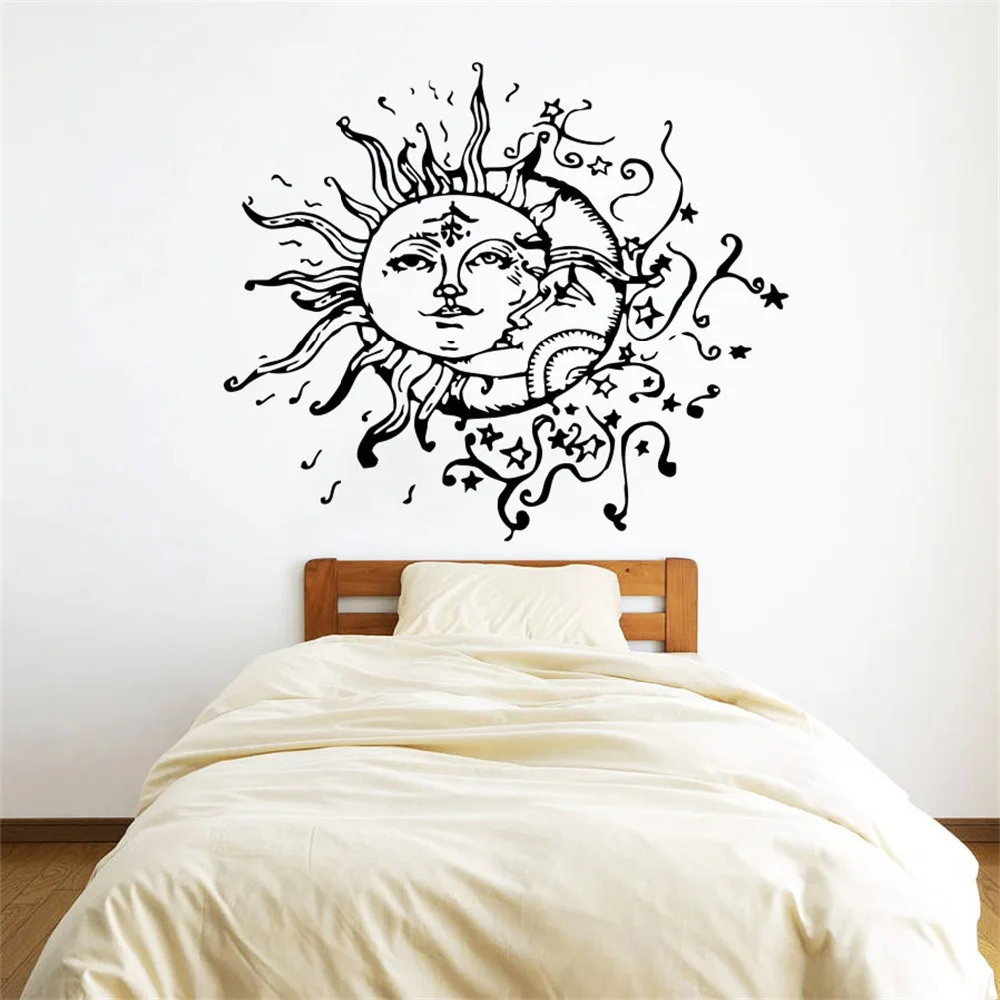 

Sun Moon Crescent Dual Ethnic Stars Night Symbol Sunshine Fashion Room Vinyl Carving Wall Decal Sticker for Home Window Decor
