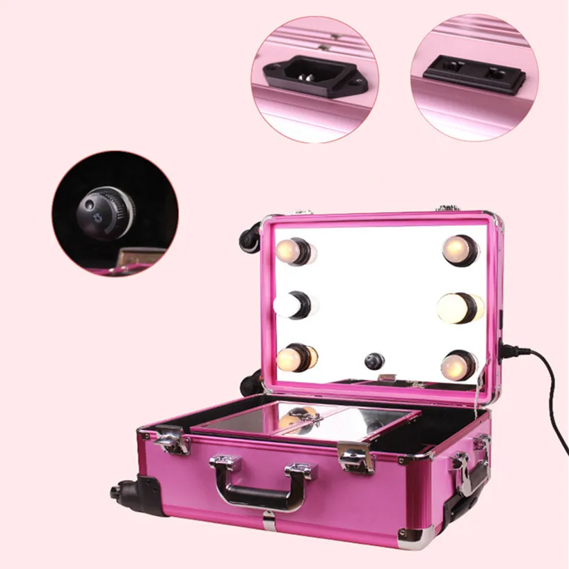 Baggage Aluminum frame profelssional makeup beauty Lighting Rolling Luggage travel trolley light make up case bag suitcase box