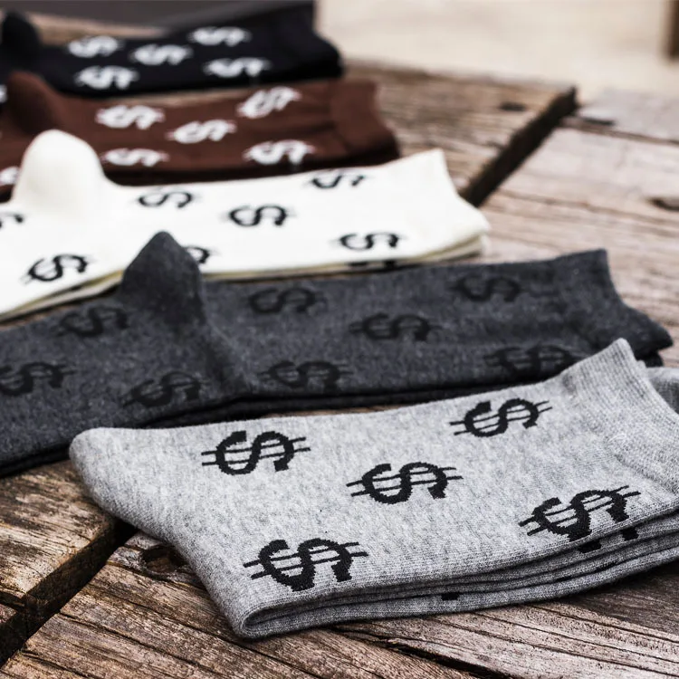 Chaussettes en coton pour hommes, motif de dollar créatif, décontracté, équipe, skarpetki harajuku, happy funny calcetines hombre