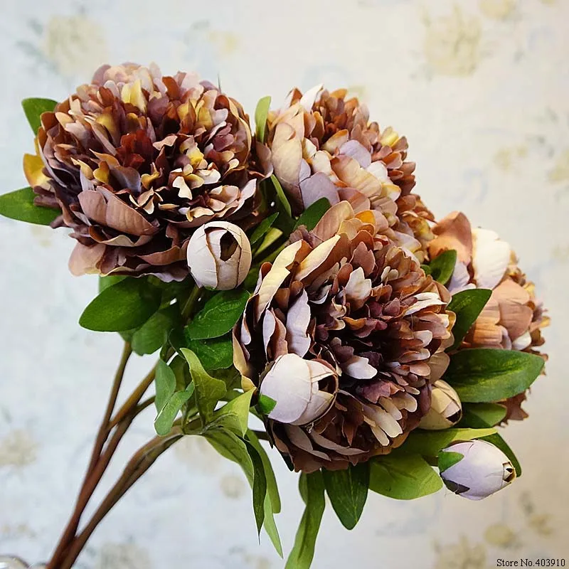 Luxury Versailles Palace Peony Artificial Flowers branch with leaves Silk peonies flores  artificiales Home wedding decoration