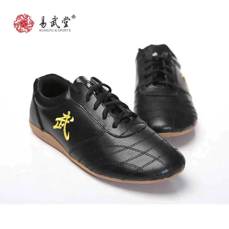 Yiwutang Chinese Kung fu shoes black Tai chi and Taiji shoes Leather Wu shu for men or woman Martial arts products taekwondo