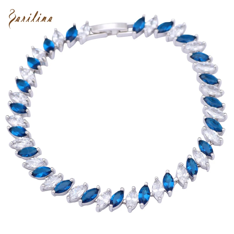 Garilina Blue & White Crystal Womens Fashion Bracelets Silver Plated CZ Bracelet for Women Fashion Jewelry 17.5cm 6.89 Inch