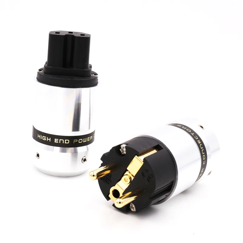 One pair New OEM High End 24K Gold Plated IEC Connector  EUR Schuko EU Power Plug  for Hifi power  Plug extension adapter