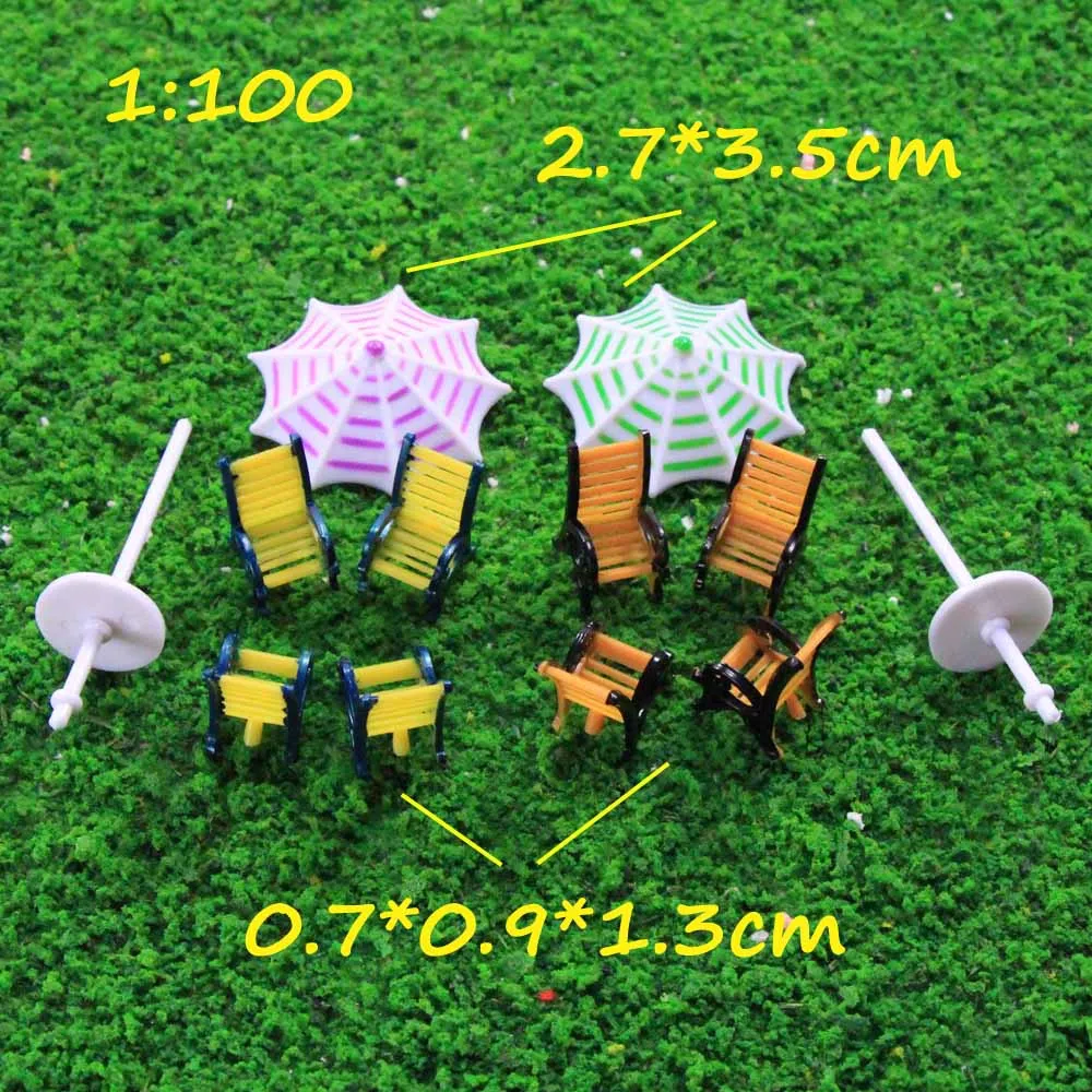 1Set Model Sun Umbrella With Chairs Set 1:100 1:150 Diorama Plastic  Architecture Making Materials For Building Scene Layout