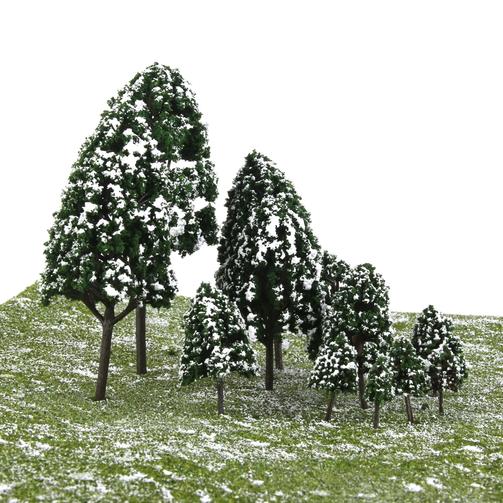 12 Pcs Plastic Poplar Trees Model Train Snow Scenery Scale 1:500-1:50 Dark Green