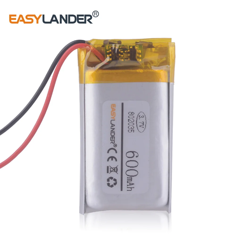 3.7V 600mAh 802035 Batteries Rechargeable Lithium Li-ion Polymer Battery 801935