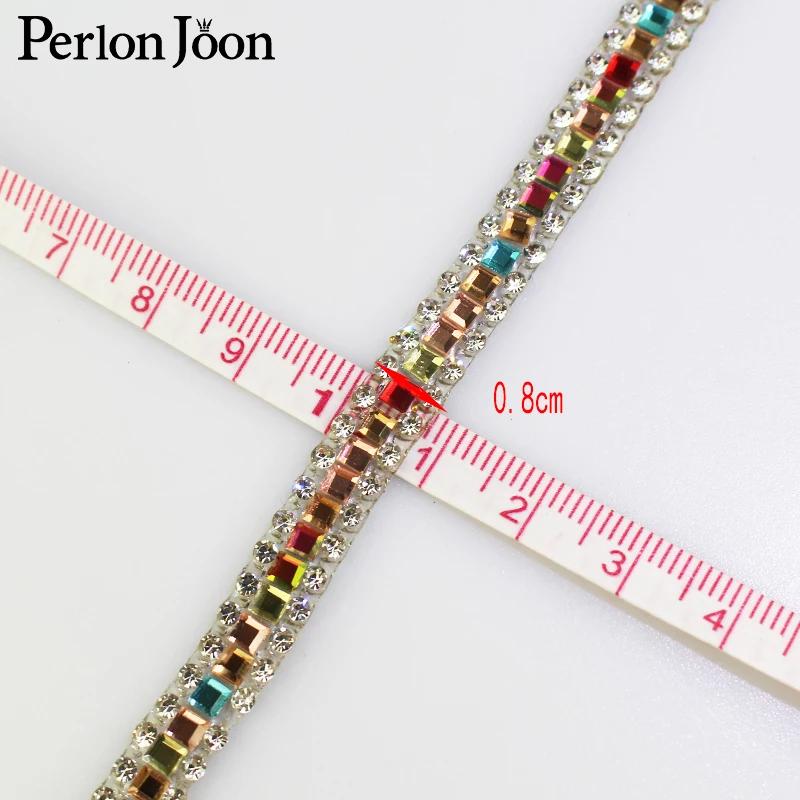 1 yard Mixed color rhinestone hot fix tape ribbon glass crystal rhinestone decoration iron on shoes clothing accessories TR026