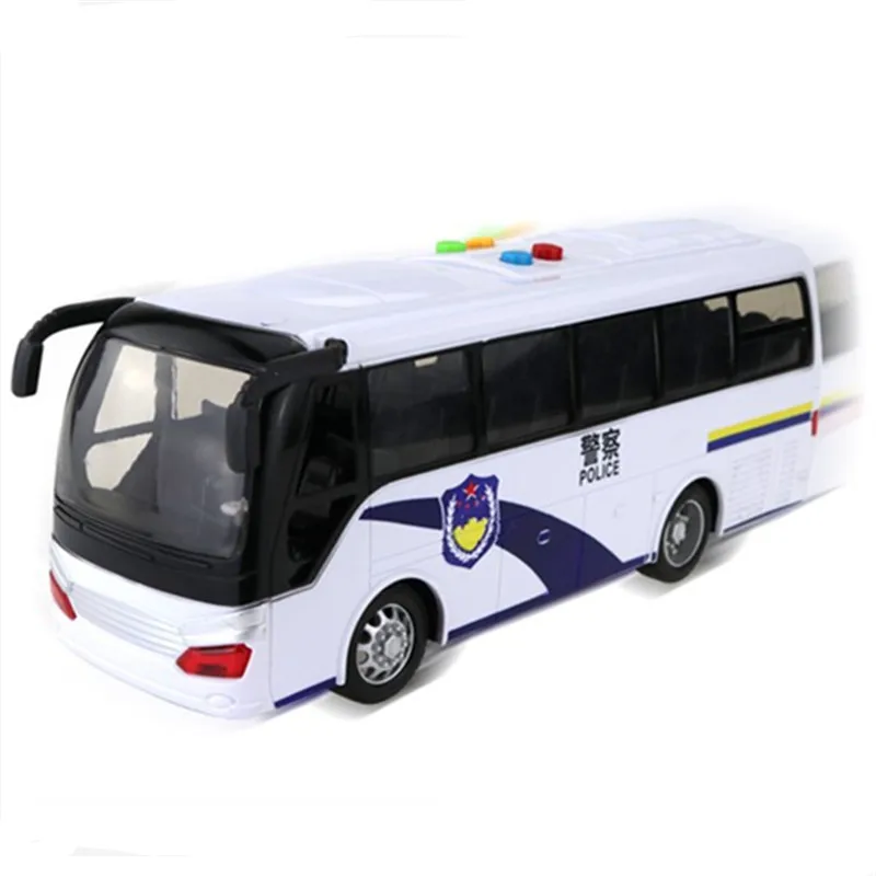 Big white police bus open door light Music car model voiture juguete boys birthday oyuncak Christmas gift kids toys