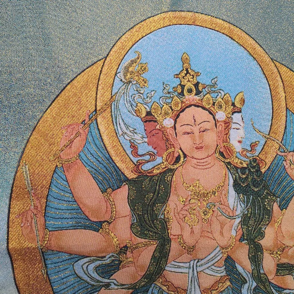 Chin Old Tibet Silk Thangka Like Hanging Painting Fengshui Tibetan Buddha Six Arm Buddha Mother