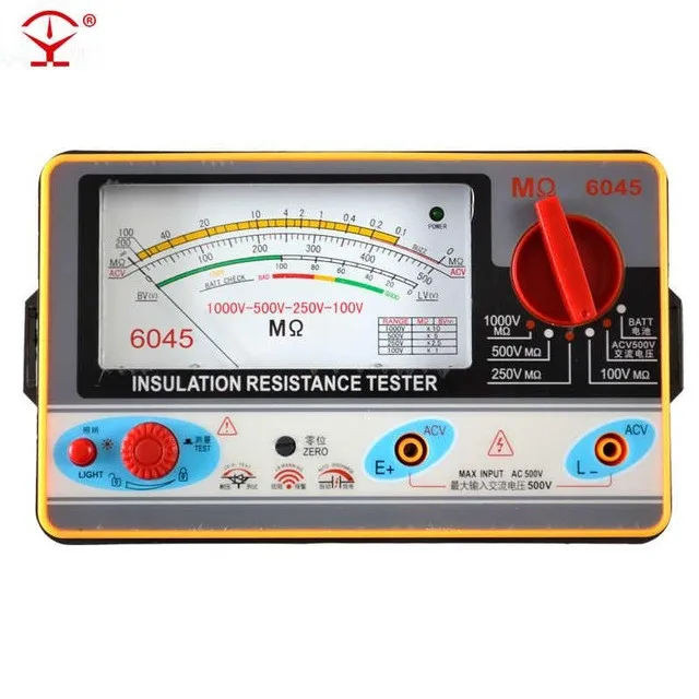 

TY6045 Resistance Tester 100V-250V-500V-1000V Insulation Pointer Resistance Meter Analog Insulation Tester 0.5-2000M Resistance