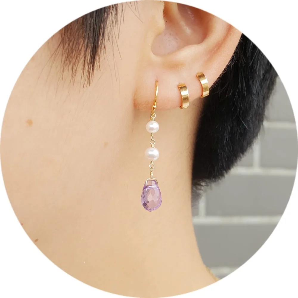 Lii Ji Gemstone Natural Faceted Amethyst Drop Beads Freshwater Pearl 925 Sterling Silver Earring Fahion Women Jewelry