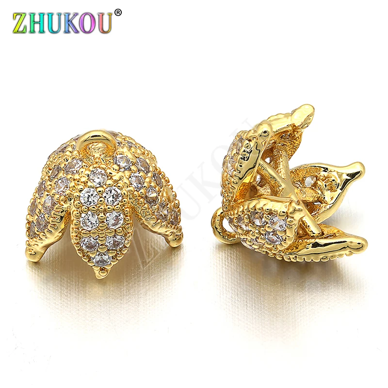 ZHUKOU 1piece 9mm Brass Cubic Zirconia Tassel Cap Pendant Charms, Mixed Color, Hole: 1mm, Model: VM11