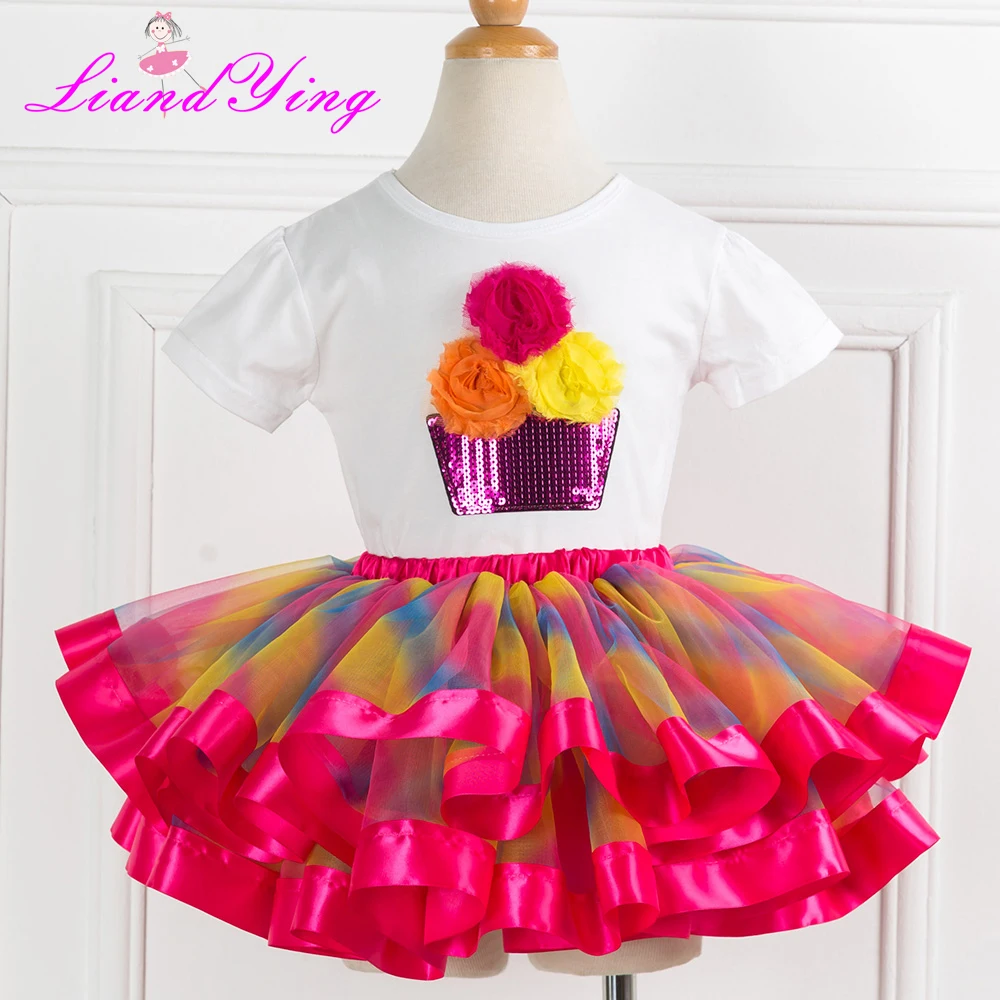 

2022 New Summer Casual Children Sets Flowers Sequin T-shirt Fluffy Tutu Skirt Girls Clothing Sets Kids Summer Suit For 2-12Y