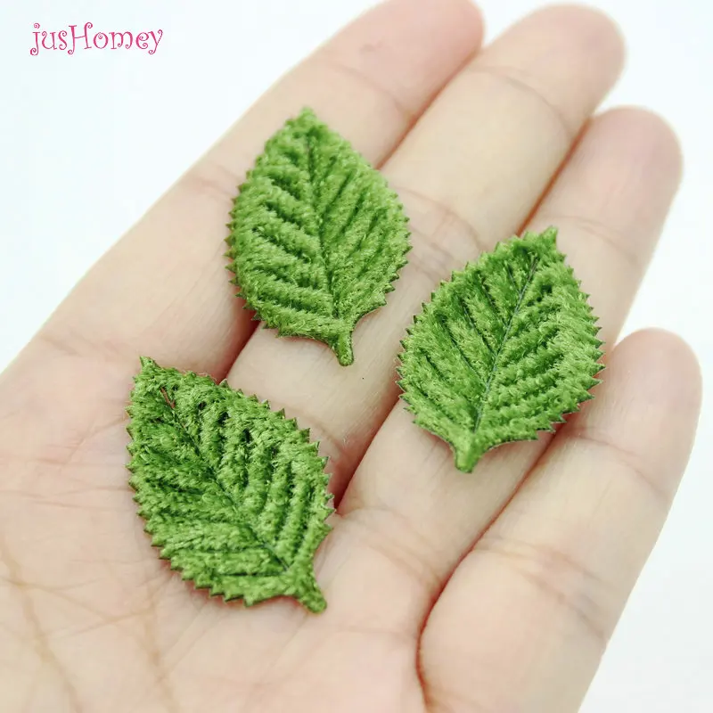 Set of 200pcs velvet Olive Green Leaf Shape Felt Appliques 35x20mm for DIY Sewing Supplies Craft Accessories