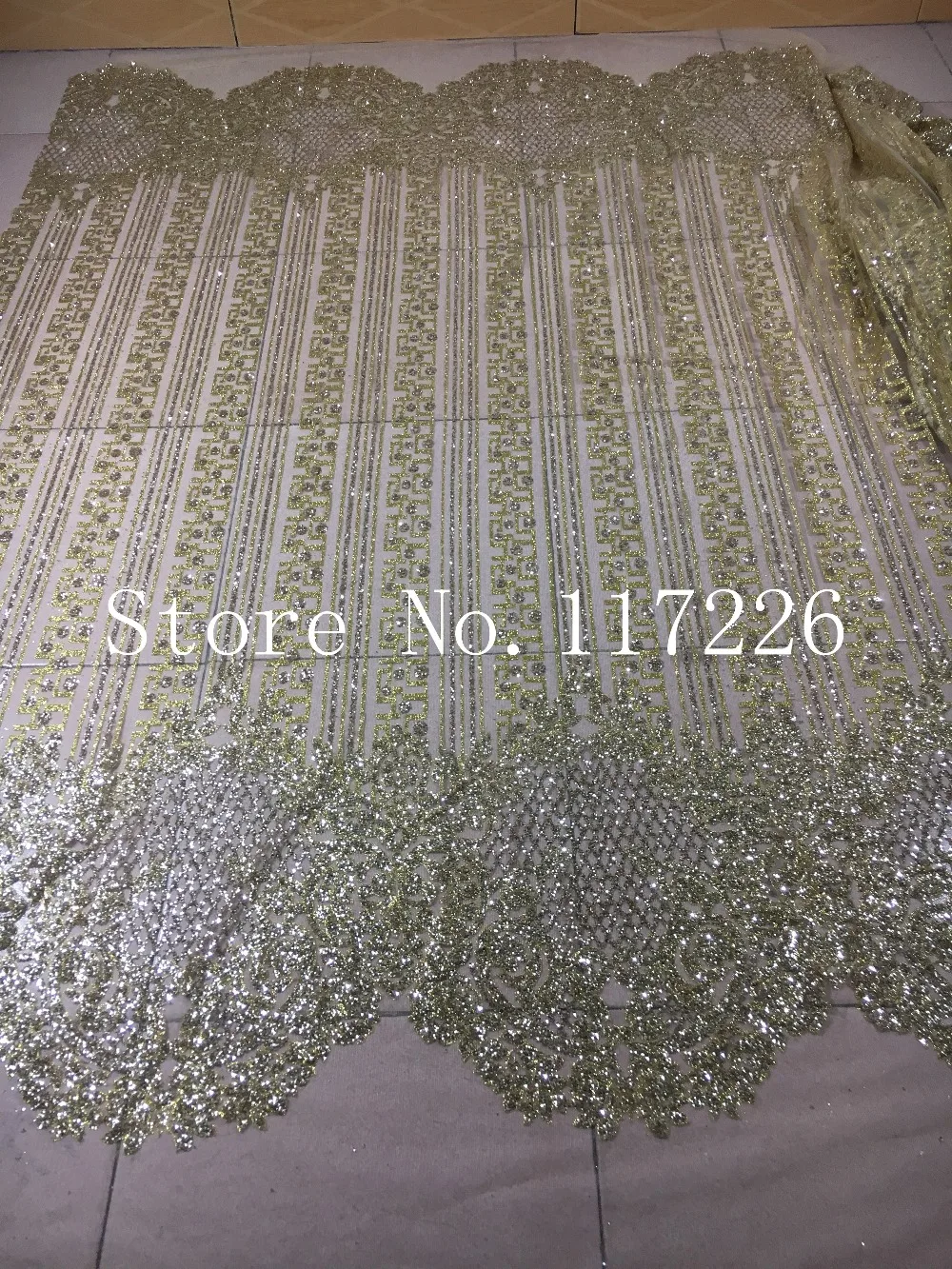 

Latest Nigerian Laces Fabric Tulle Lace Fabrics for African Dress with glitter in gold color