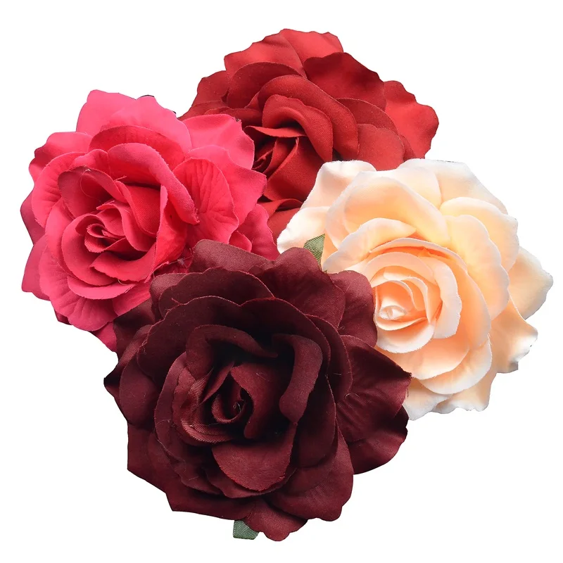 30pcs 10 cm Large Artificial Rose Silk Flower Heads For Wedding Home Decoration DIY Wreath Scrapbooking Craft Fake Flowers Wall