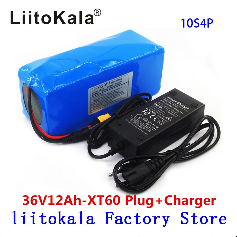 LiitoKala 36V 12AH Electric Bike Battery Built in 20A BMS Lithium Battery Pack 36 Volt with 2A Charge Ebike Battery XT60 Pllug