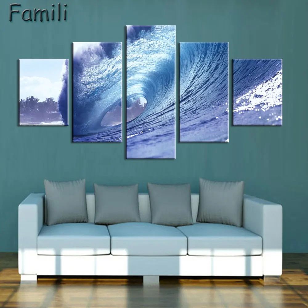 2017 Canvas Painting Fallout Wall Art 5Pieces/set Modern Sea Wave Landscape Painting Picture Canvas Art For Living Room Unframed