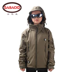 Chaqueta de camuflaje para exteriores para niños, abrigo táctico de piel de tiburón, Softshell, para caza