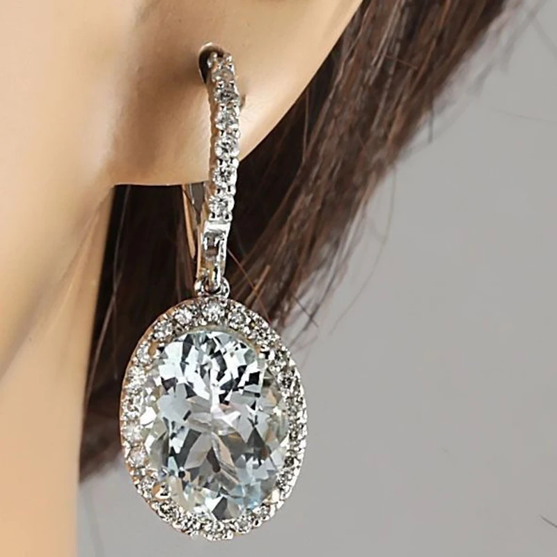 Moda Oval Sky Blue Cubic Zirconia Drop Earrings for Women Crystal  Dangle  Jewelry Boucles d\'oreilles L3K567