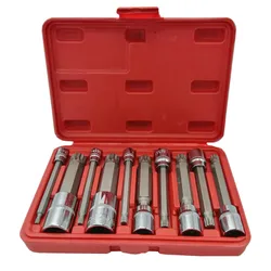 SPIFFYER New 10Pcs 4-Inch Extra Long XZN Triple Square Spline Bit Socket Set, S2 Steel  Bits,Chrome Vanadium Sockets