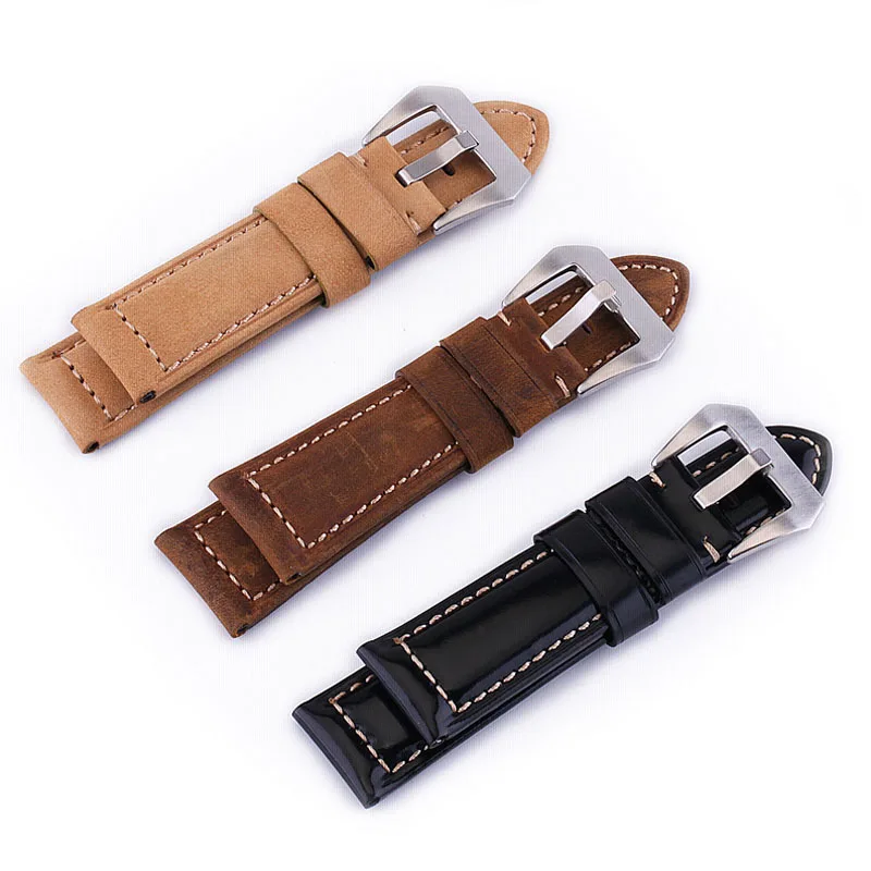 20mm 22mm 24mm 26mm Genuine Leather Watch Strap Crocodile Glossy Matte Cowhide Replacement Watch Band Wrist Bracelet with Pins