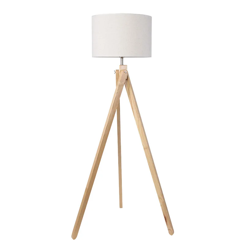 Japanese Standing Lamp Wood Leg Fabric Lampshade Floor Lamp Living Room Bedroom Restaurant 9W E27 Warm White Floor Light