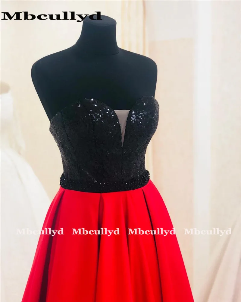 Mbcullyd Una Linea di Paillettes Nero di Raso Rosso Vestito Da Promenade con il Cristallo vestido de fiesta 2020 Vestiti Da Sera Lunghi di Trasporto libero