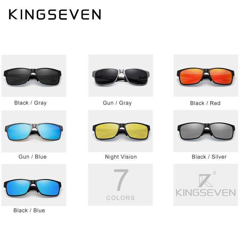 KINGSEVEN Nhôm Vuông Người Đàn Ông/Phụ Nữ Gương Phân Cực UV400 Kính Mặt Trời Kính Mát Kính Dành Cho Nam Giới