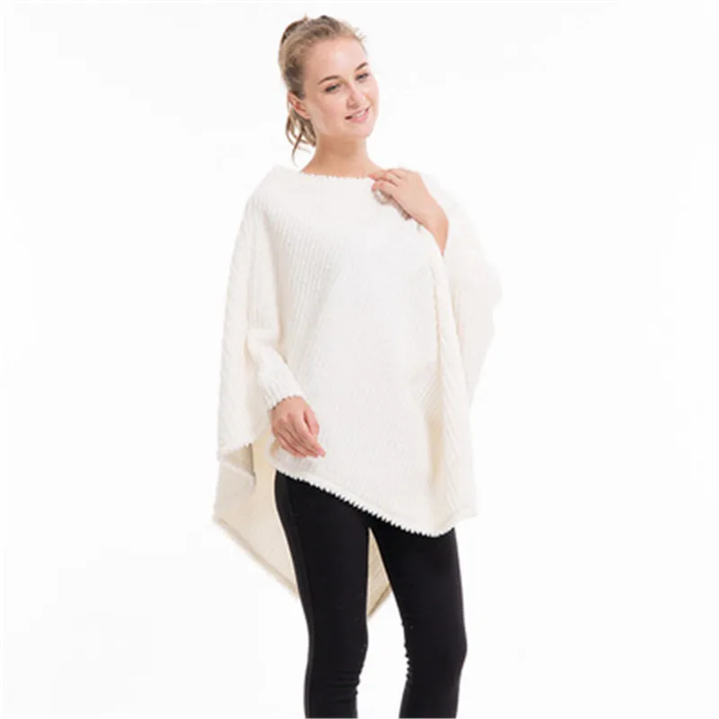 New Woman Fashion Poncho Plus Size scarf Cotton Sweater Casual Pullover Lady Shawl Warm Thick Poncho And Caps