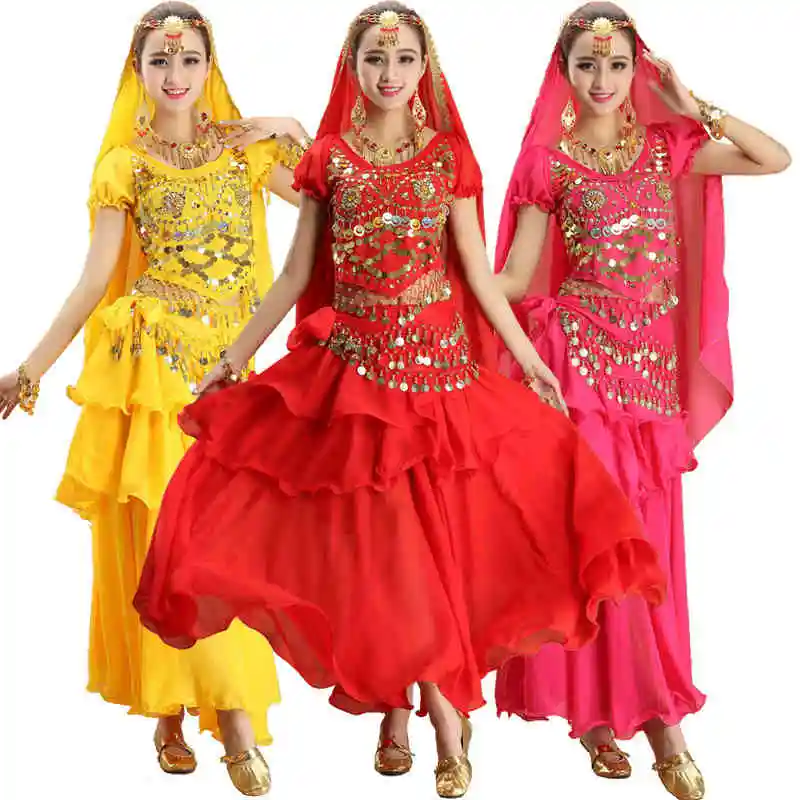 4pcs Sets India Egypt Belly Dance Costumes Bollywood Costumes Indian Dress Bellydance Dress Lady Belly Dancing