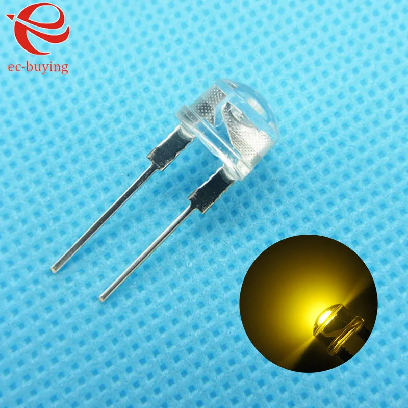 8mm Warm White Straw Hat Light LED Emitting Diode Ultra Bright Lamp Bead Plug-in DIY Kit Practice Wide Angle 8 mm 10 pcs/lot