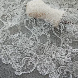 1 Yard Exquisite Alencon Lace Fabric with Circles in Warm White  Red Black Floral Emrboidery Fabric for Wedding Gown, Lace Caps