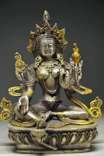 

Crafts Arts Vintage Tibet Silver Copper Gilt Tibetan Buddhism Statue-White Tara Buddha Garden Decoration Brass Bronze