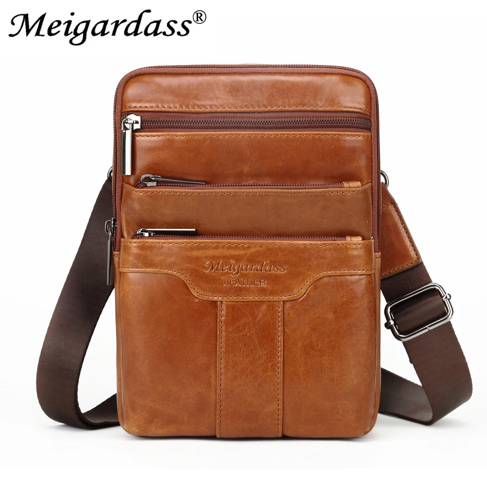 MEIGARDASS Vintage Genuine Leather Shoulder Bags Men Messenger Bag Travel Chest Bag Pack Male Business 7.9