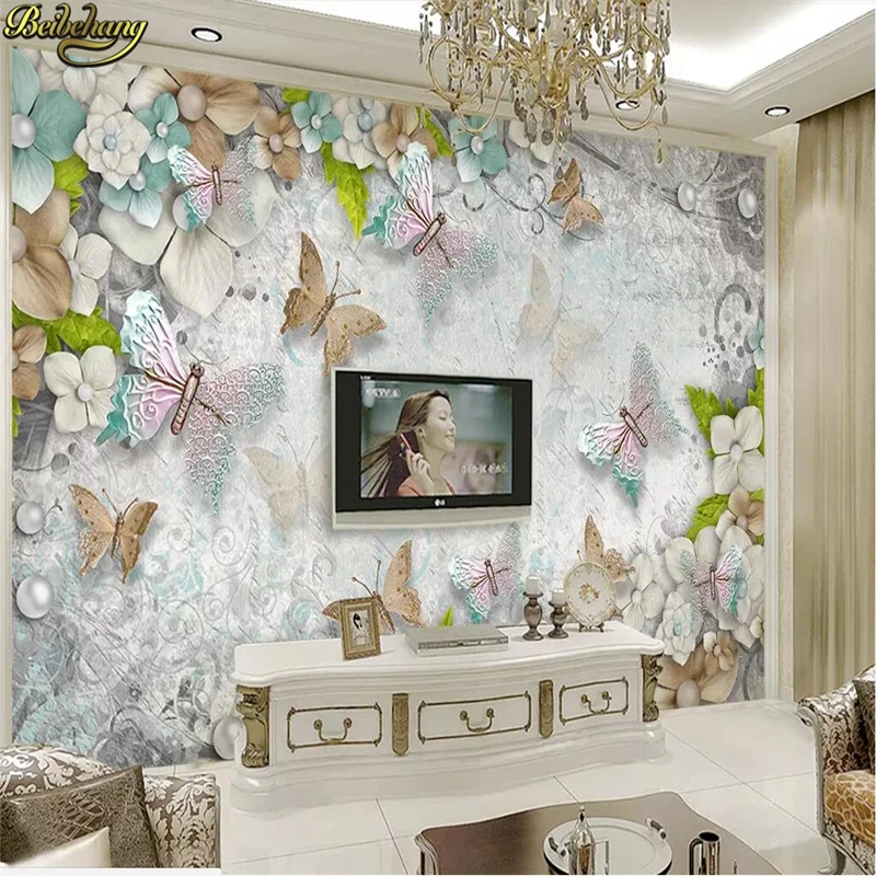 

beibehang custom photo wallpaper wall murals wall stickers 3d gorgeous Mediterranean butterfly flowers pearl TV 3d wall murals